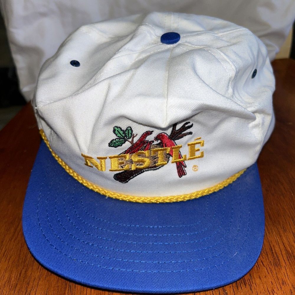 Vintage‎ Nestle Snapback Hat Made In USA White And Blue Park Avenue C3